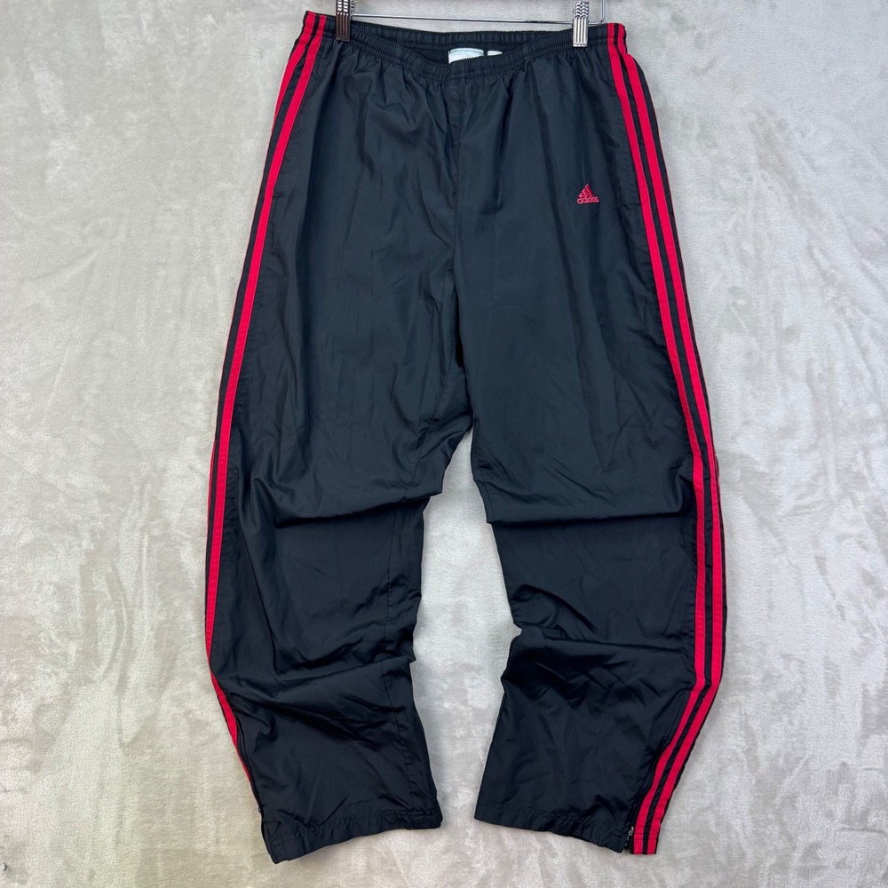 Adidas Track Pants Mens L Black Red Baggy 3 Stripe Vintage 2005 Retro Loose